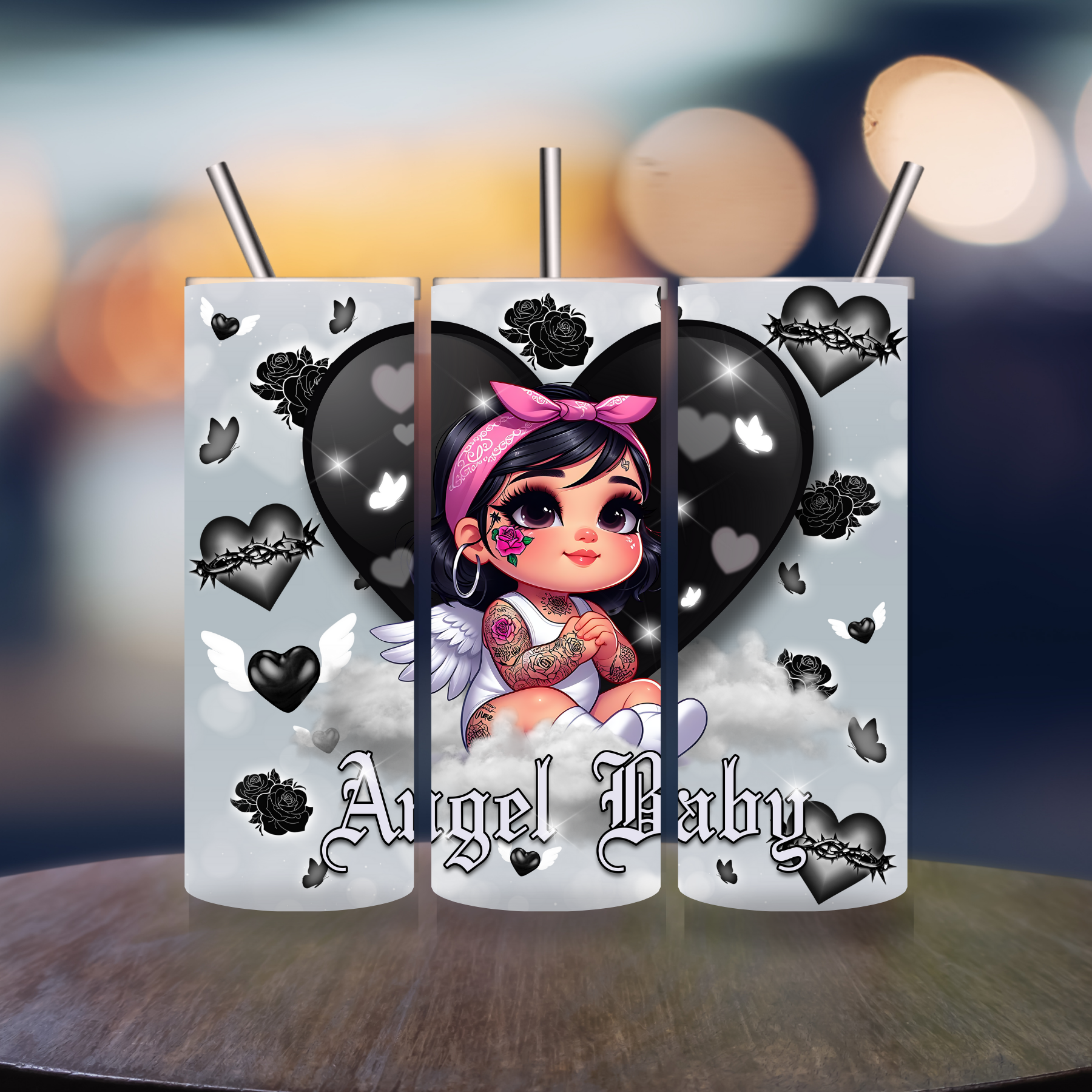 Angel Baby Black Hearts