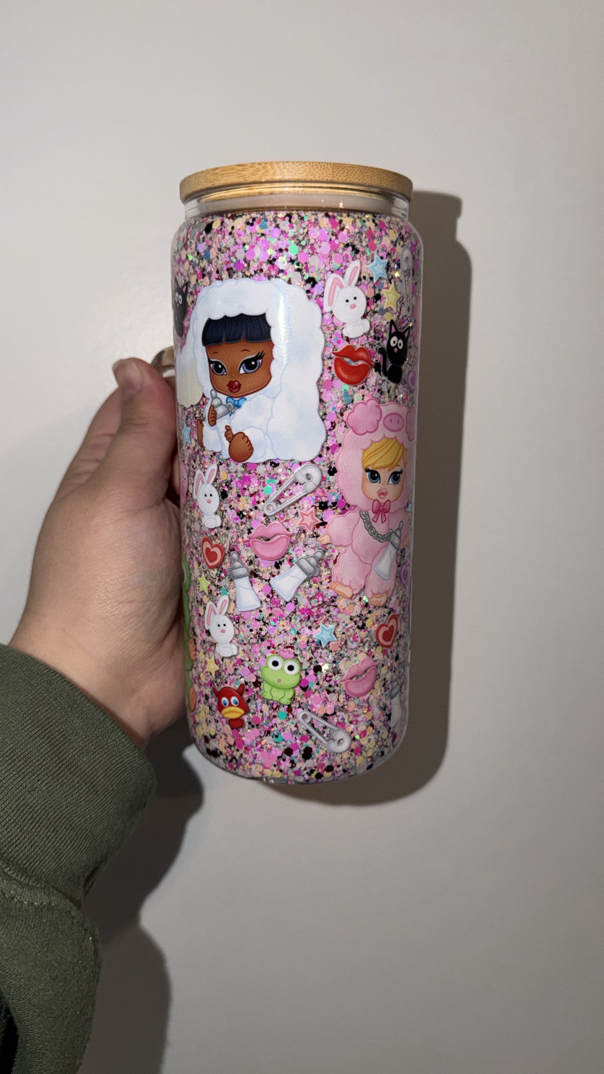 Handle 20oz glass glitter
