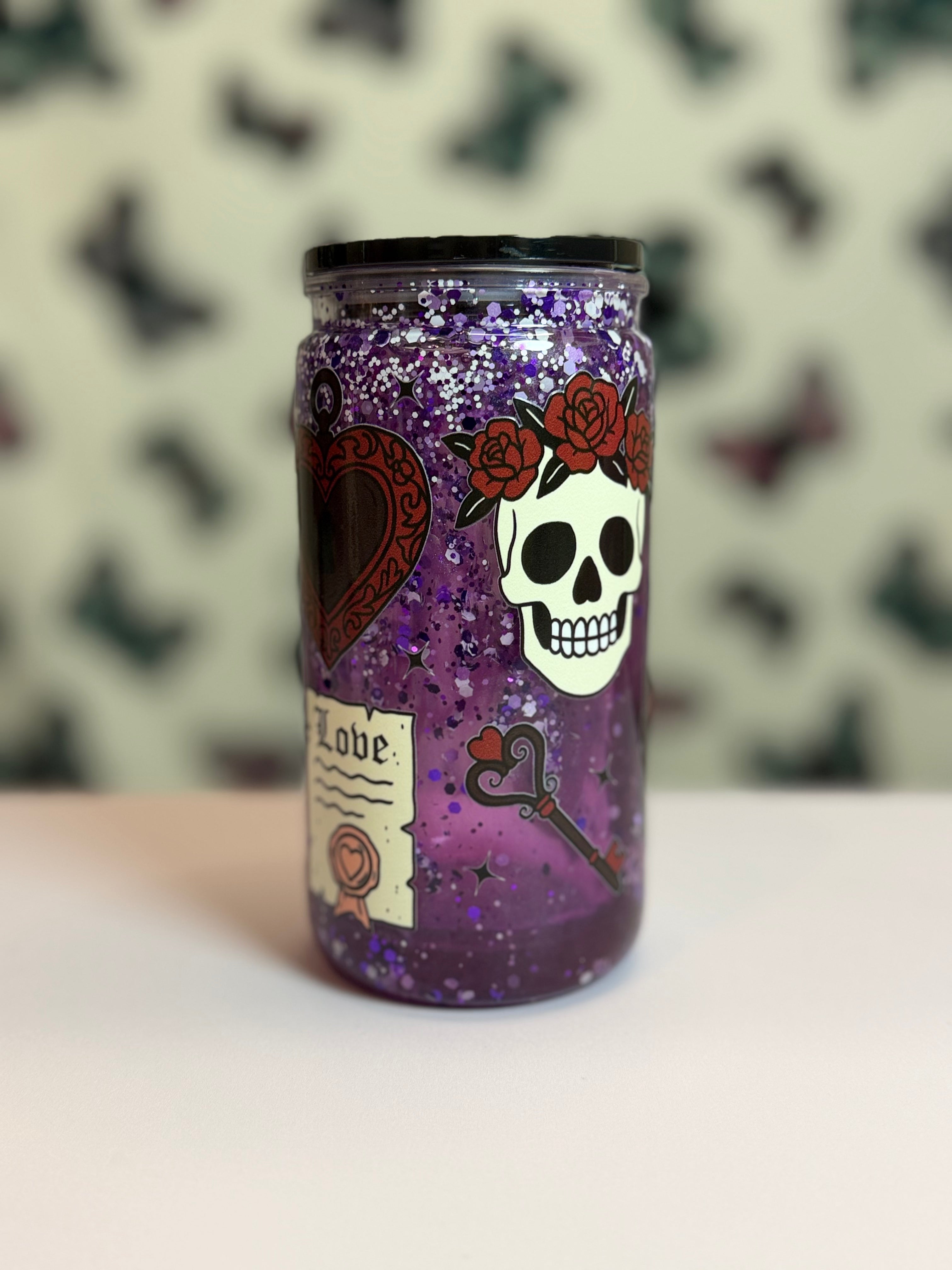 16oz book skull plastic