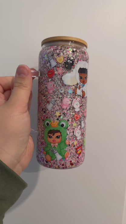 Handle 20oz glass glitter